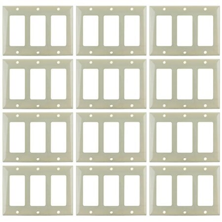 Sunlite 3-Gang Decorative Ivory Switch/ Receptacle Plate Plastic Matching Screws Included UL Listed, 12PK 40914-NS
